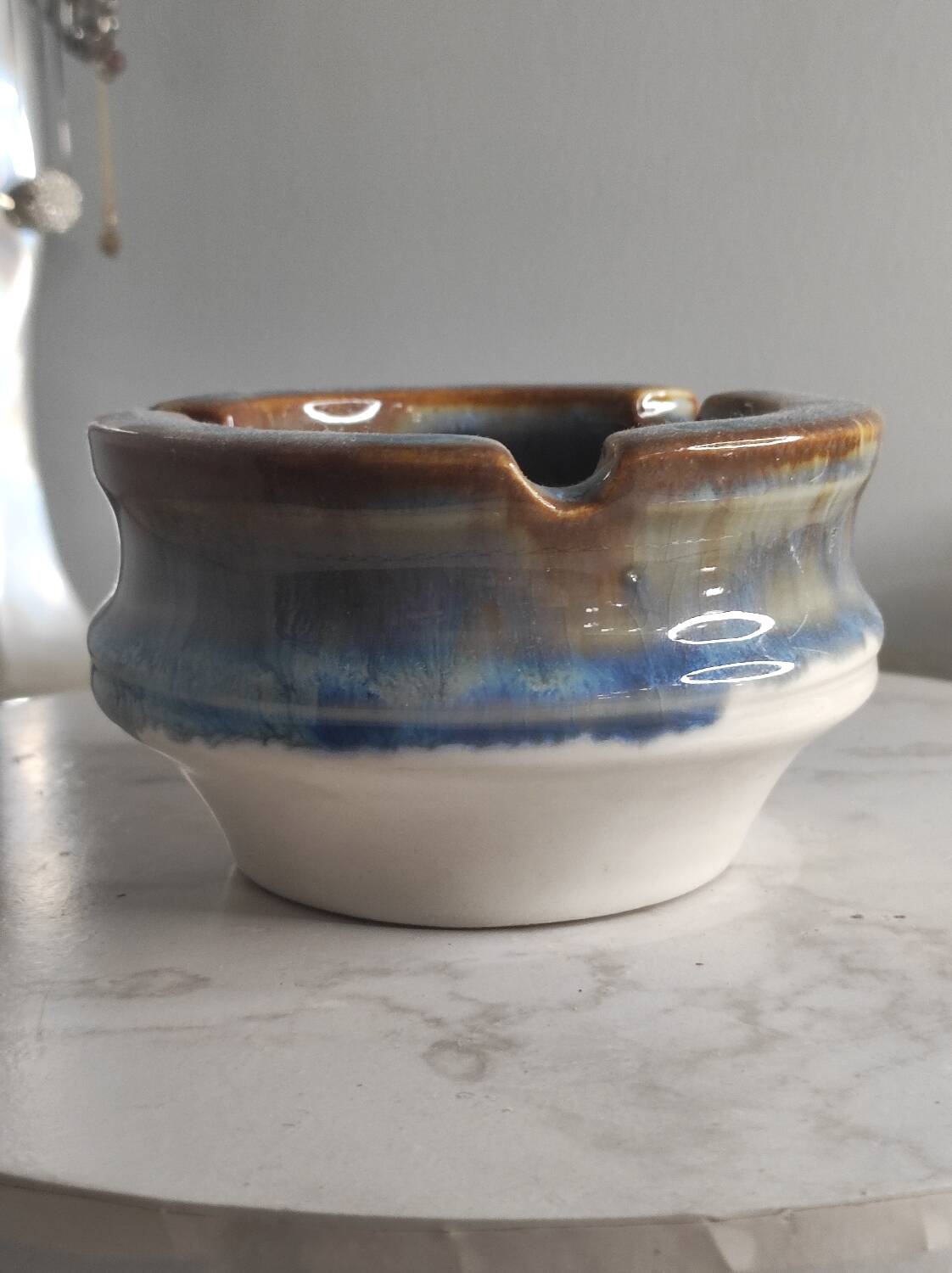 Blue glazed ceramic ashtray