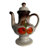 Vintage stoneware teapot with flower and fruit patterns