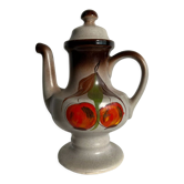 Théière vintage en grès à motifs de fleurs et fruits