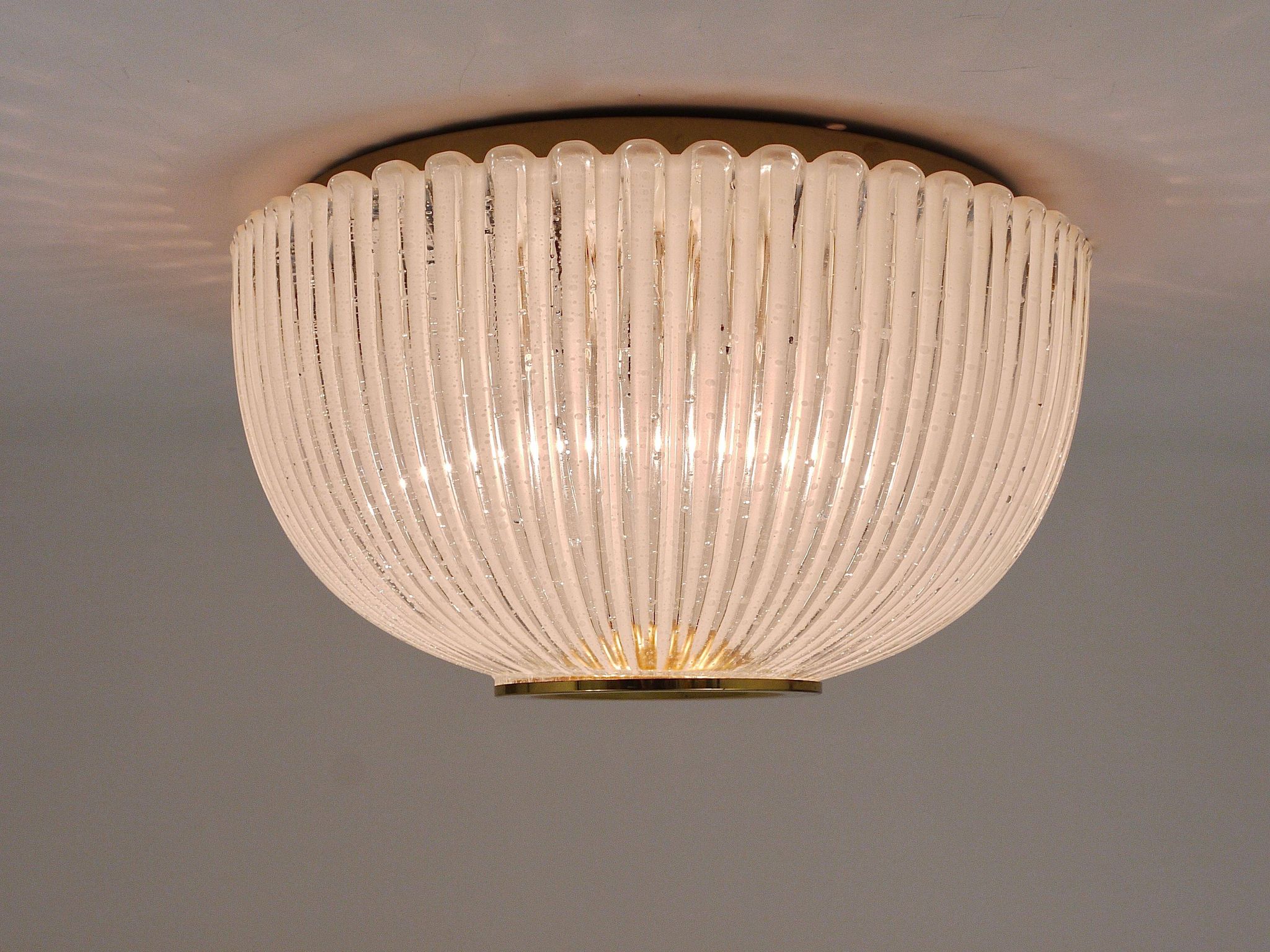 Large striped glass ceiling lamp in brass, Limburg, Germany, 1970s.