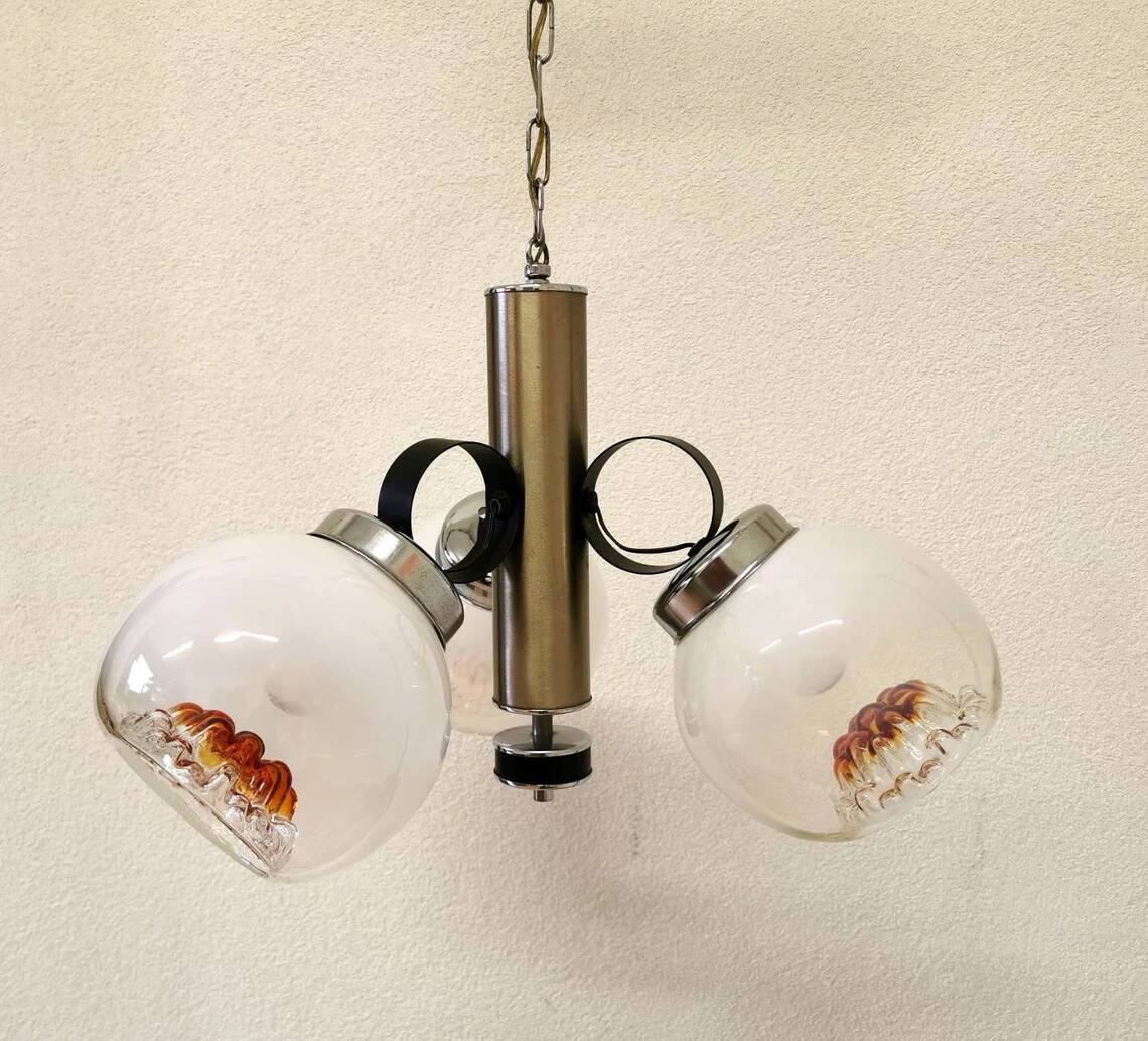 Vintage Mazzega Murano Glass Chandelier: Mid-Century Italian Pendant Light