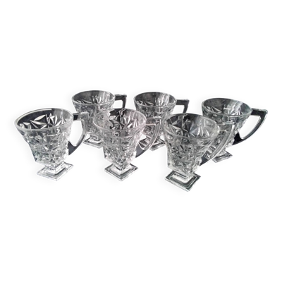 6 verres à thé avec anse en verre pressé moulé
