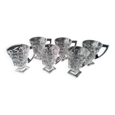 6 tea glasses with handles made of pressed moulded glass