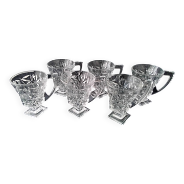 6 verres à thé avec anse en verre pressé moulé