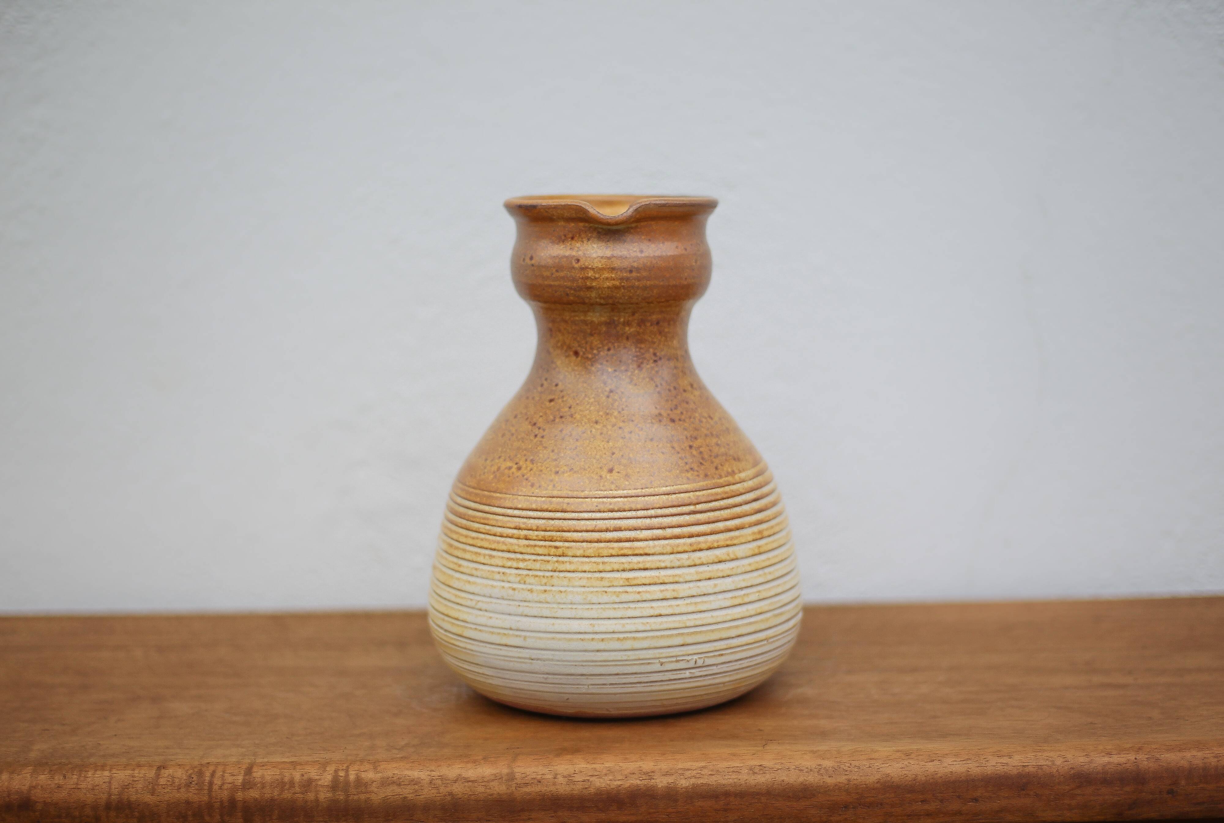 Vintage glazed terracotta pitcher, vintage carafe, jug
