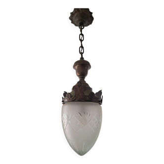Art deco acorn hanging light fixture, antique chandelier