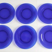 6 blue glass dishes