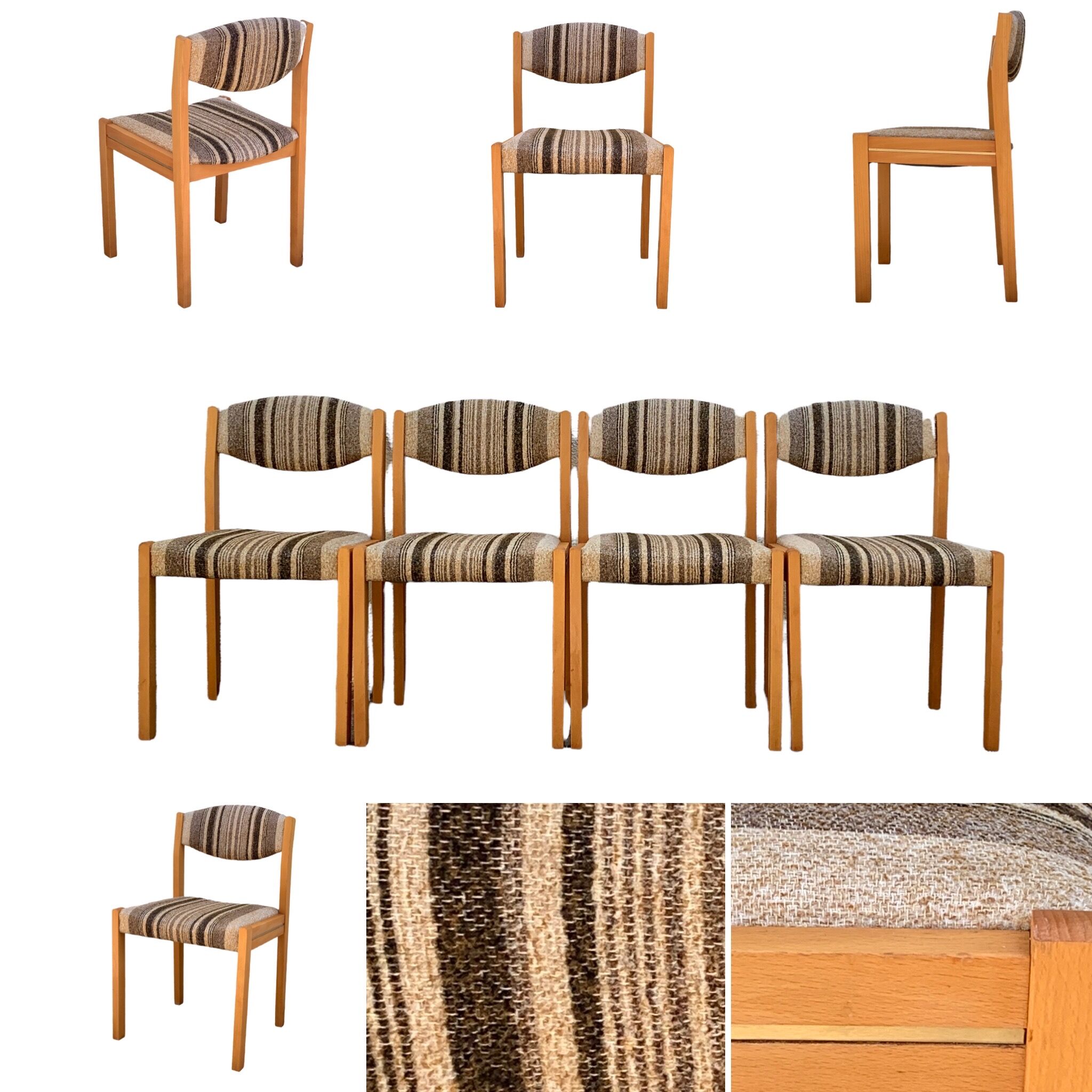 Suite of 4 chairs self beech brass and wool 1960