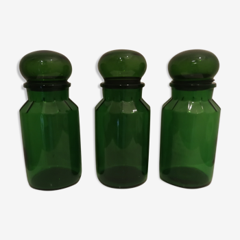 Set of three glass apothecary vials 60's