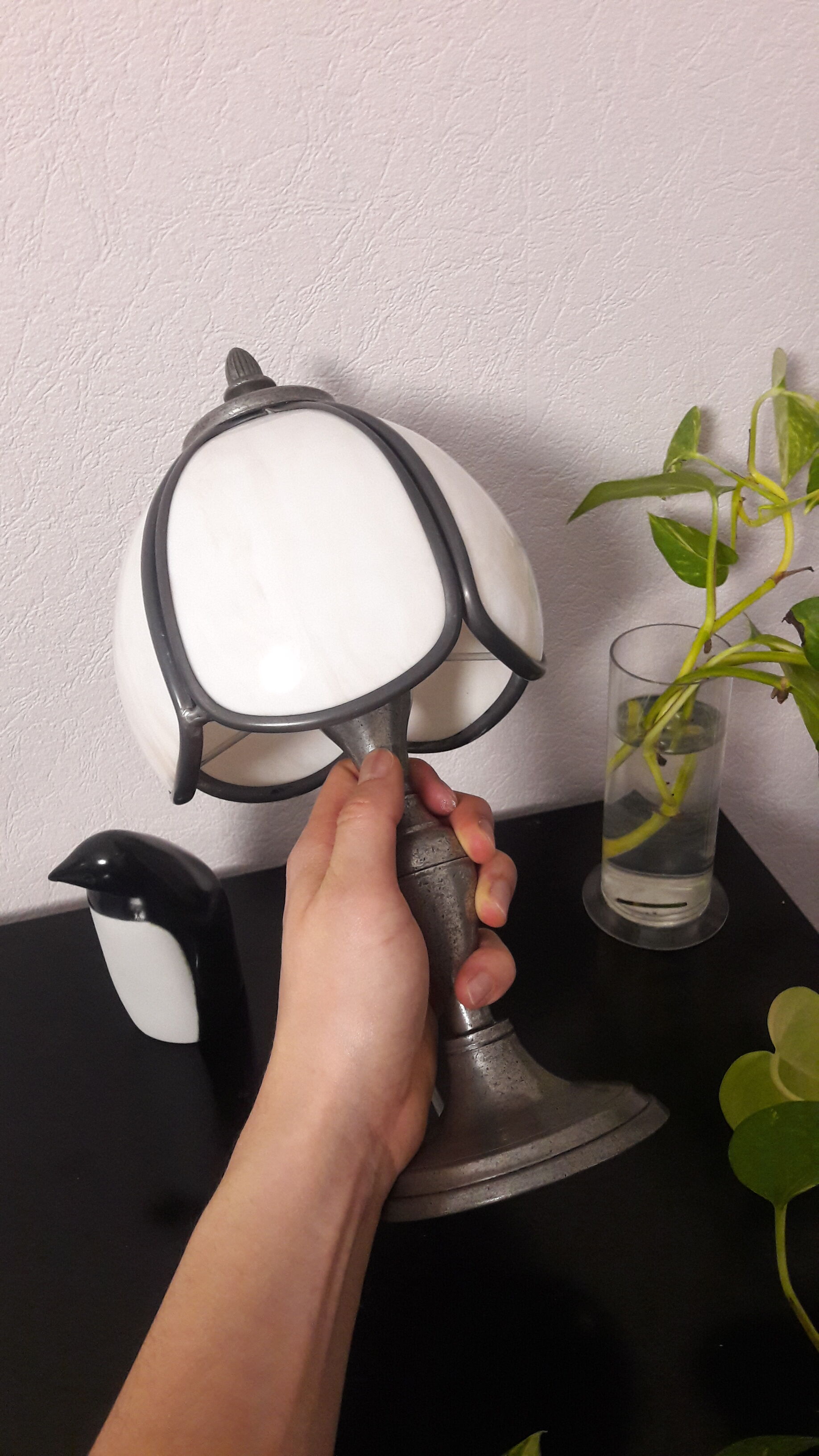Tin lamp, stained glass, mushroom