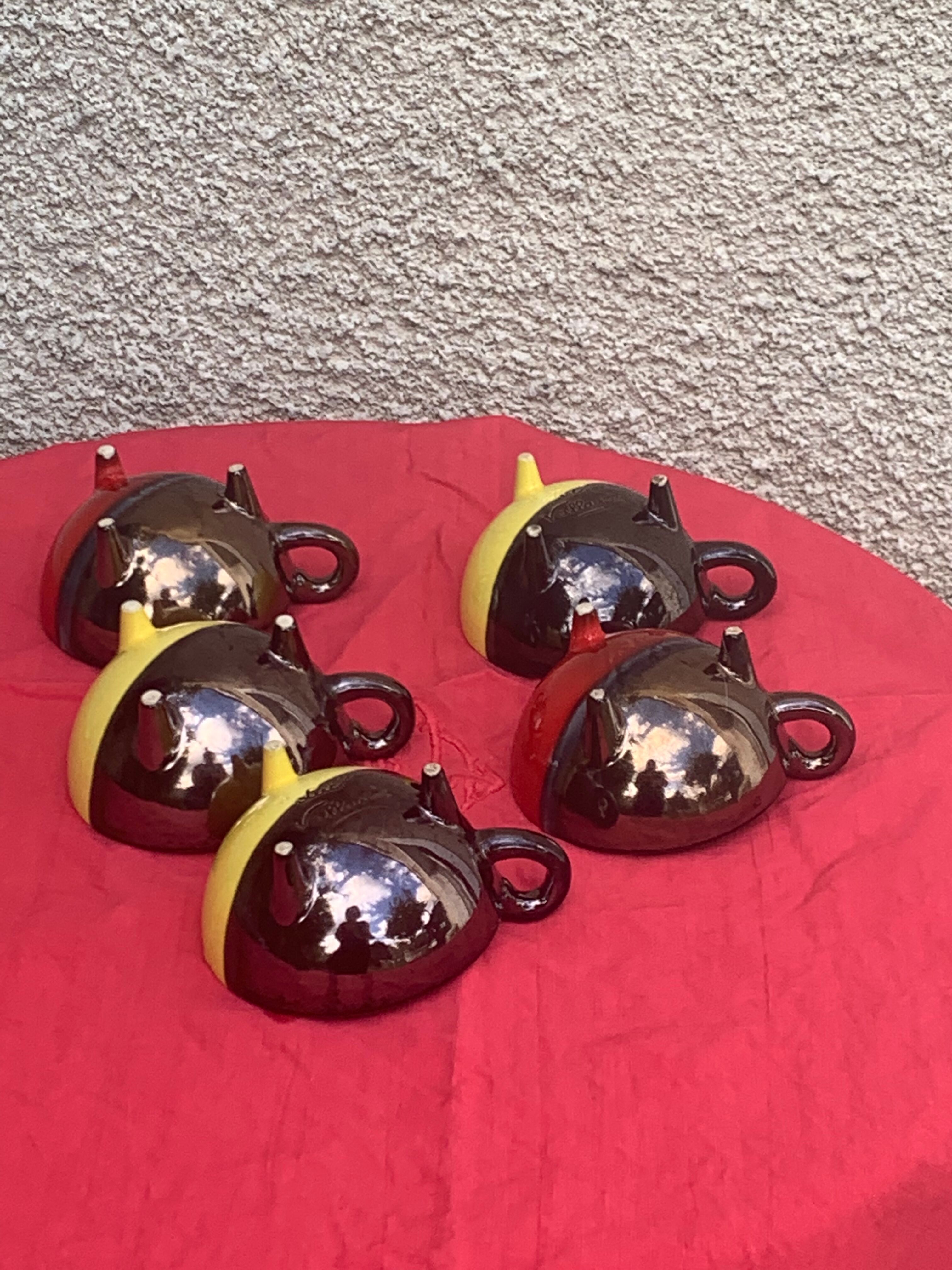 5 cups and 5 saucers signed Luc vallauris vintage