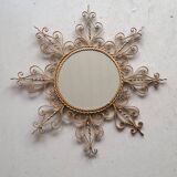 Miroir soleil en métal doré vintage