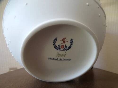 Limoges round vase "medard de noblat" biscuit porcelain flowers foliage