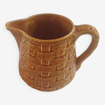 Vintage digoin sarreguemines pitcher in slip in yellow numbered woven basket pattern