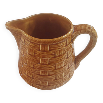 Vintage digoin sarreguemines pitcher in slip in yellow numbered woven basket pattern