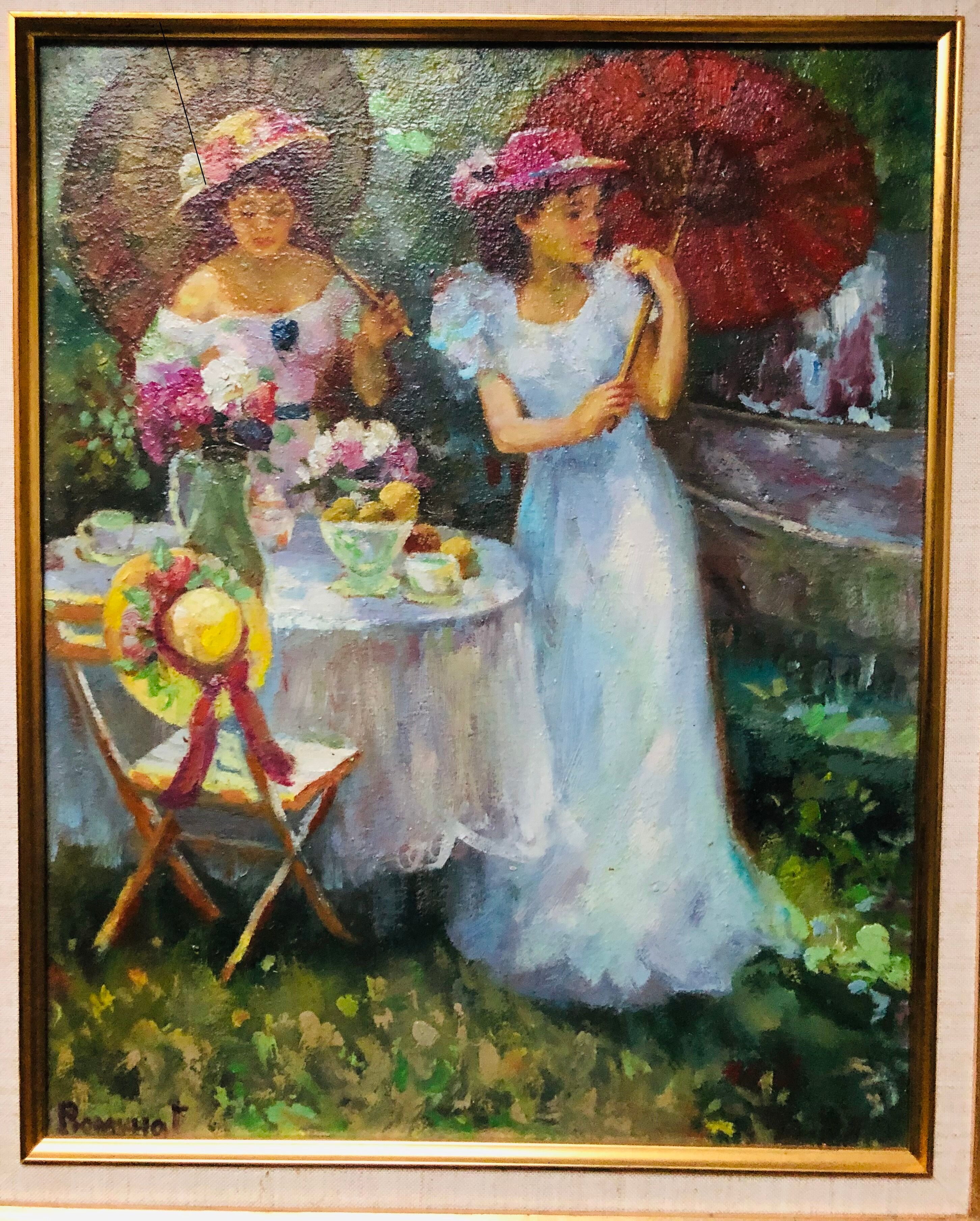 Painting - oil on canvas: tea in the garden