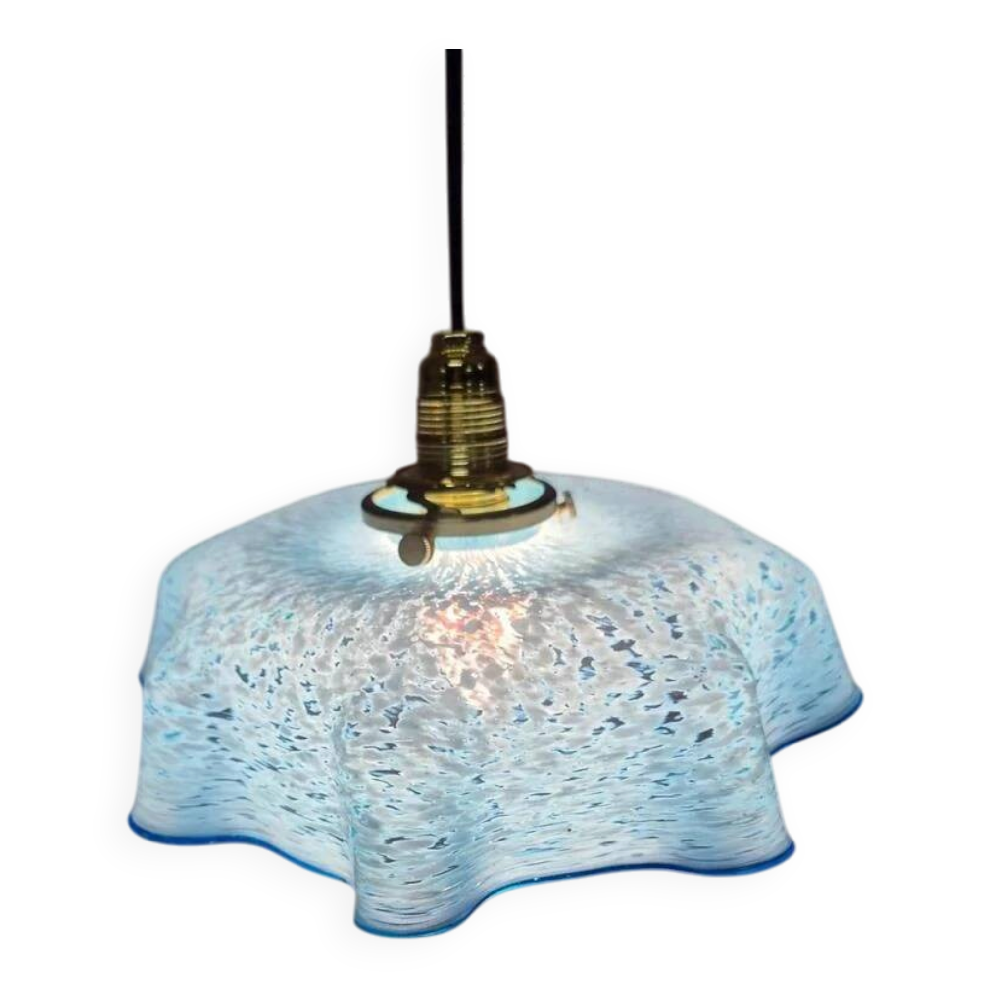 Vintage blue and white speckled glass lampshade – Wavy edge – Antique