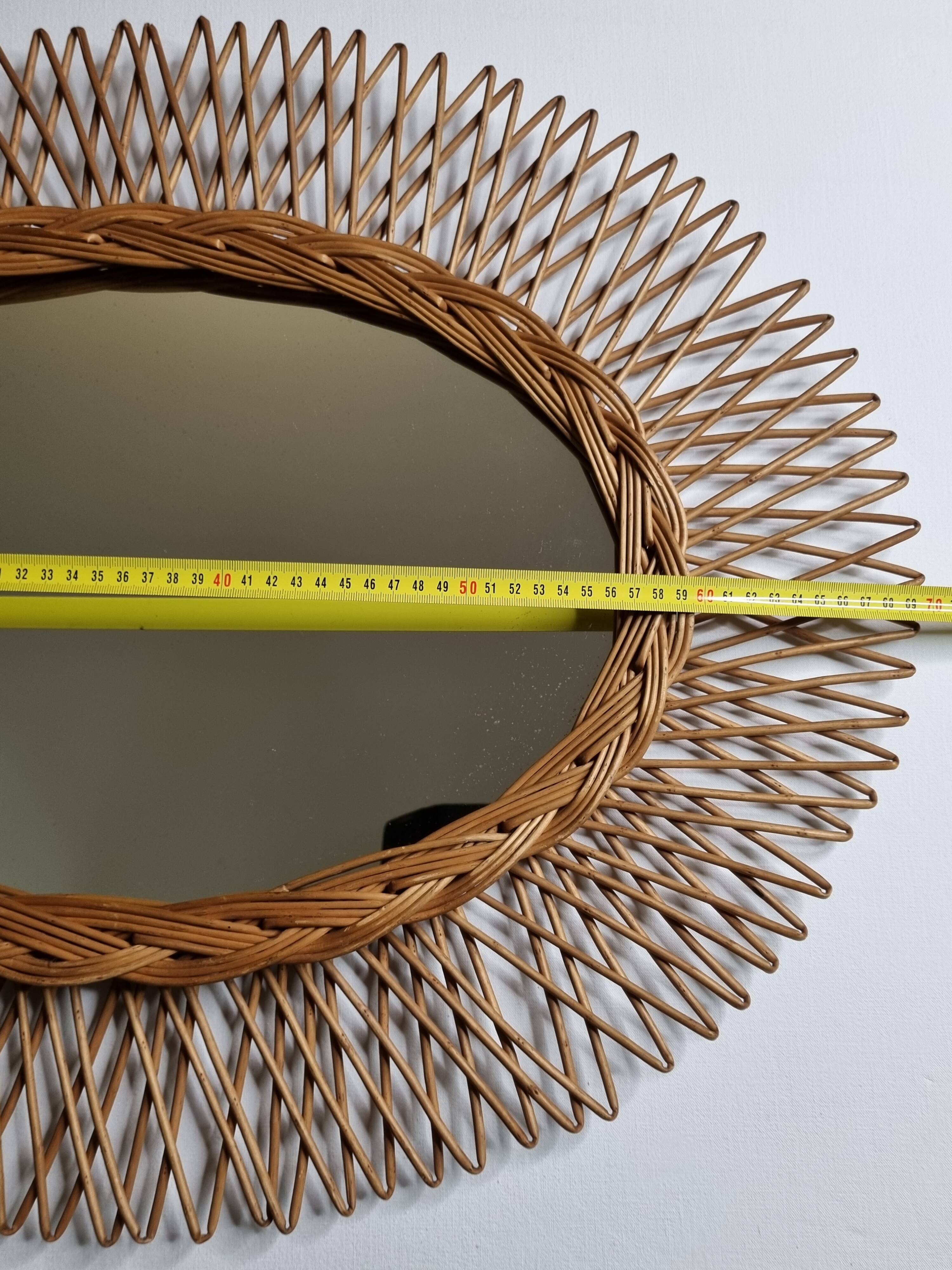 Original vintage rattan mirror, oval shape, 70 cm