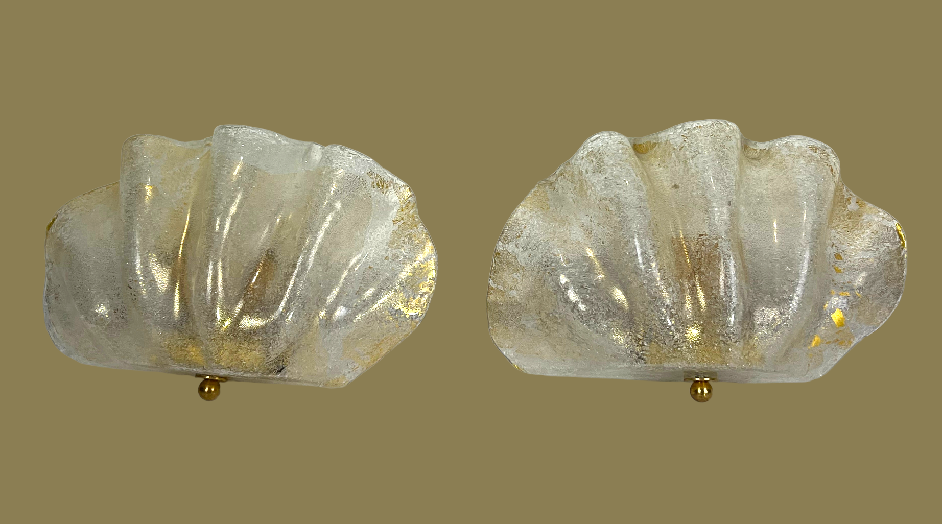 Paire d appliques mural en verre de murano en forme de coquillage des années 70