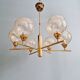 Brass chandelier with amber cracked glass globes, 1950s-60s