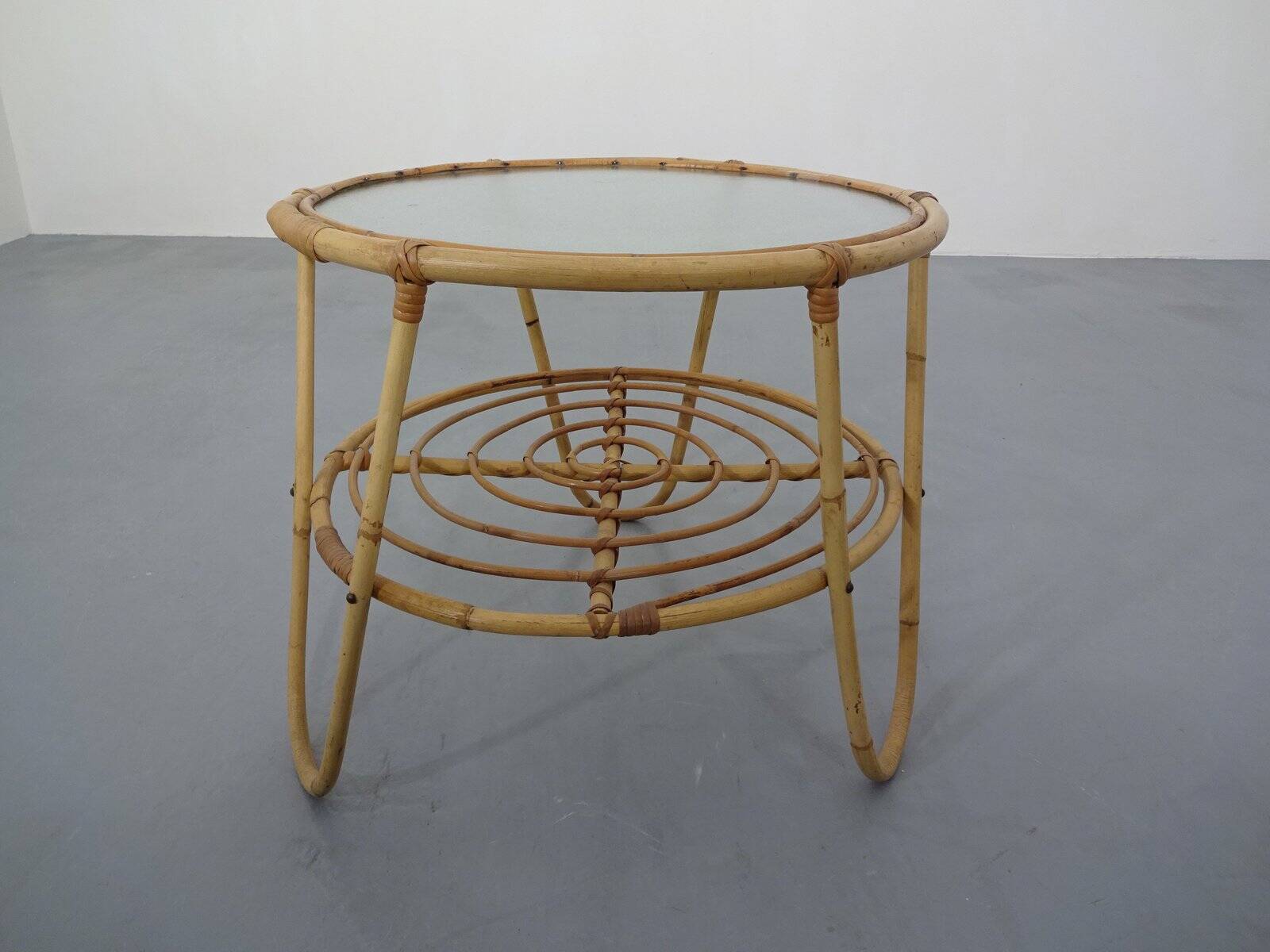 Italian Bamboo & Glass Coffee Table, 1950s