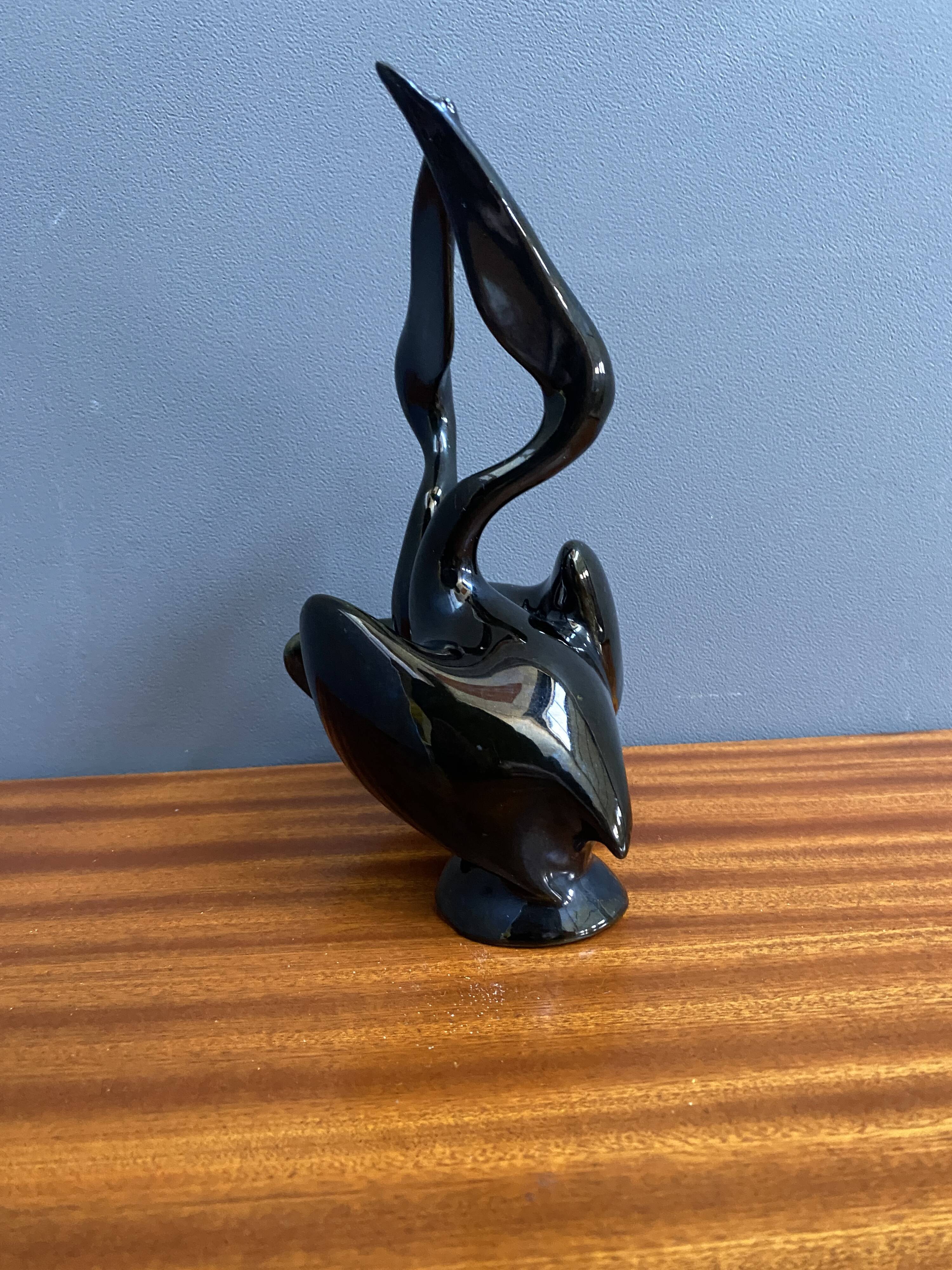 Black ceramic figurine of 2 Pelicans by Miroslav Smutny 1960s
