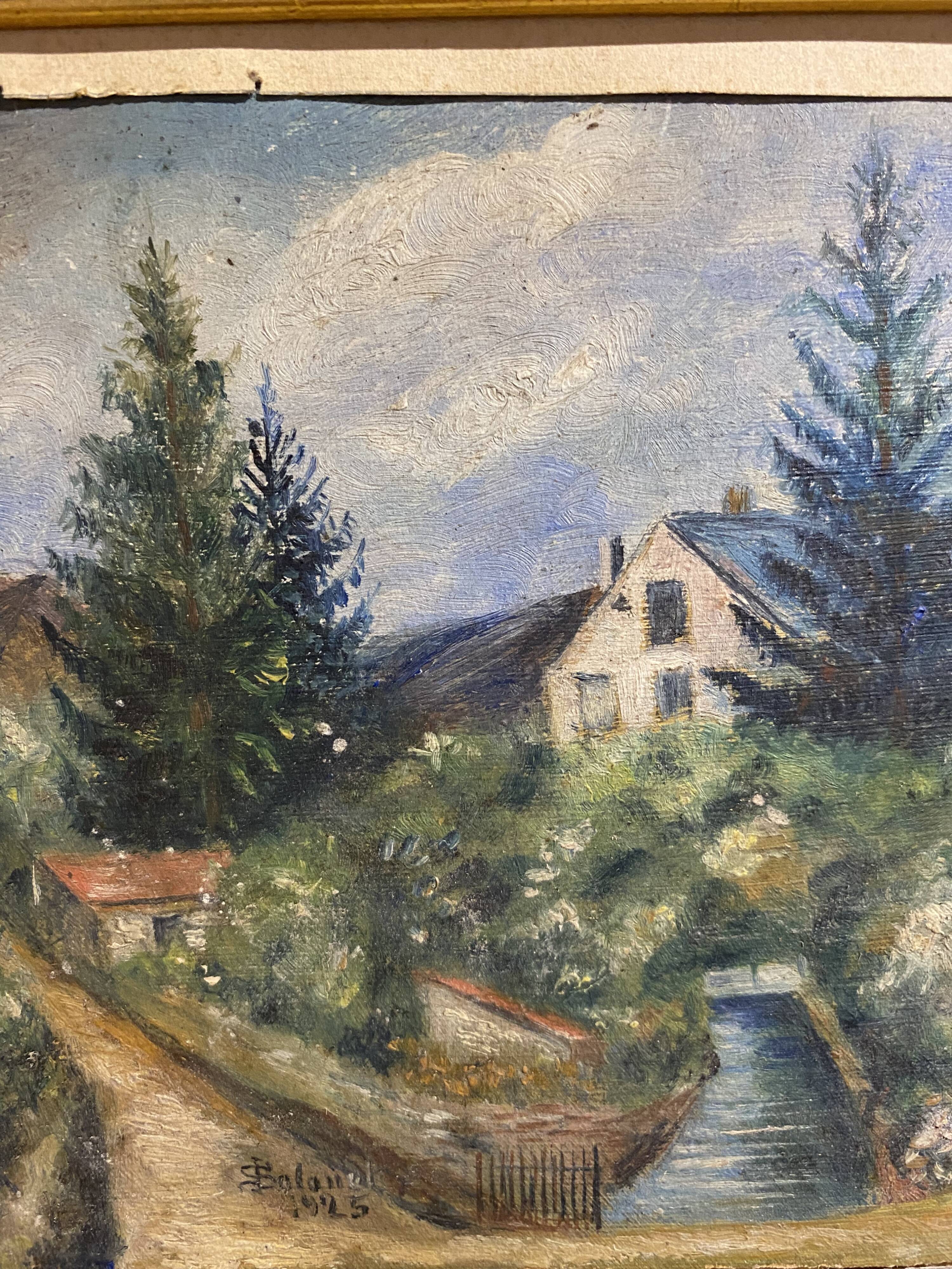 Old painting, landscape with stream signed dated 1925