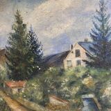 Old painting, landscape with stream signed dated 1925