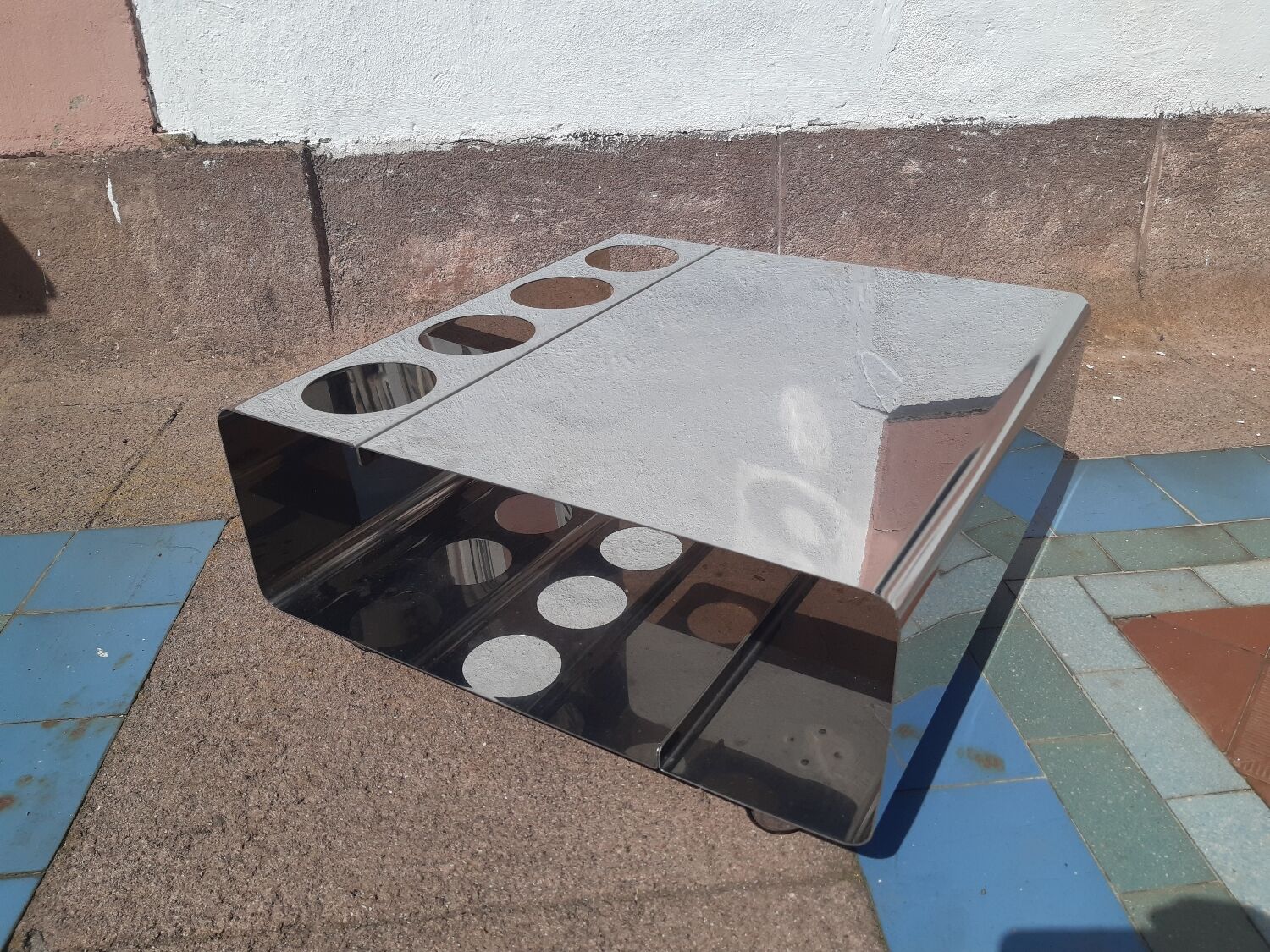 Table basse bar sur roulette desserte Inox 1970