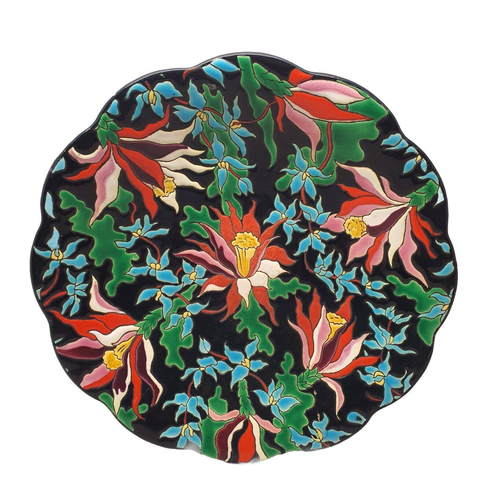 Large Longwy Emaux Dish Model Tropic D35 CM To Hang Or Other Decoration