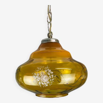 Portuguese amber glass pear shaped hanging lamp
