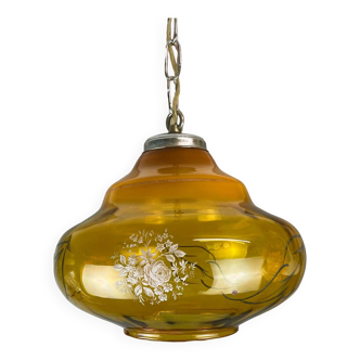 Lampe suspendue portugaise en verre ambré en forme de poire