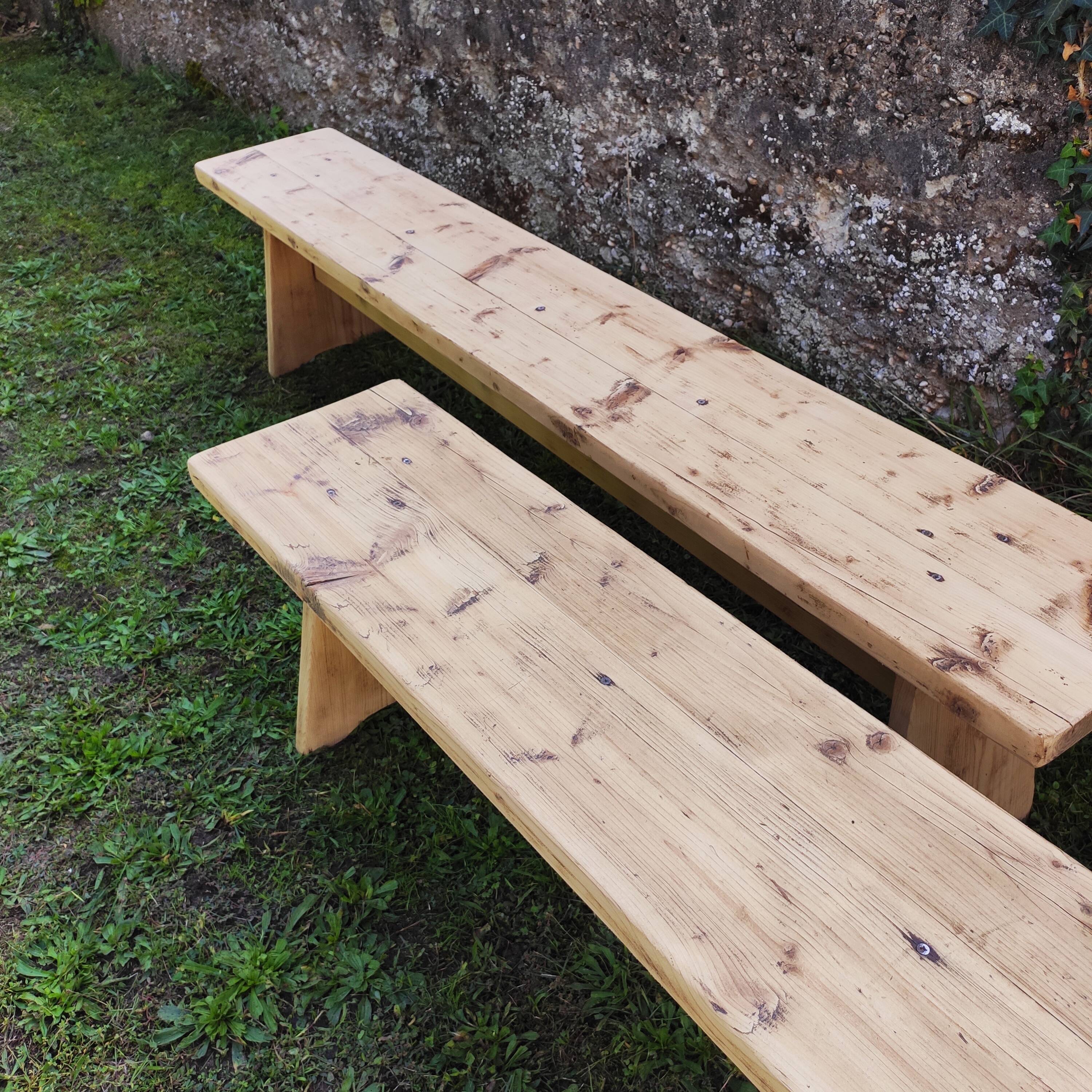 Paire de bancs de ferme bois massif 2 M