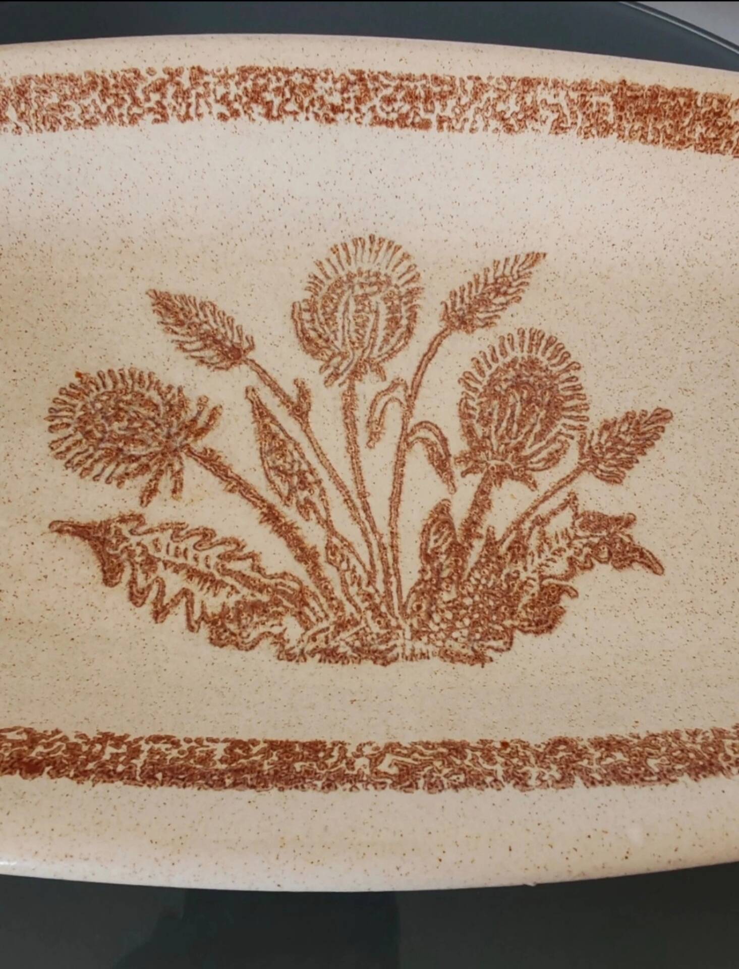 Large Oval Antique Ceramic / Stoneware Dish with Floral and Thistle Decoration