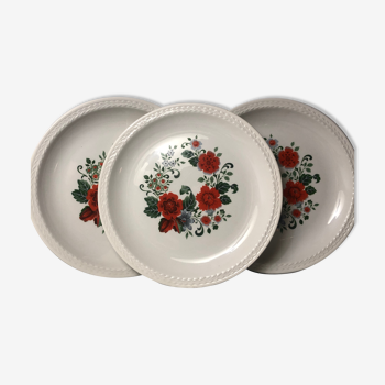 Vintage porcelain dessert plates fleuries rouges