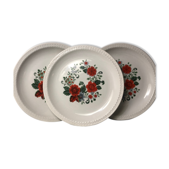 Assiettes à dessert en porcelaine vintage fleuries rouges