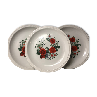 Vintage porcelain dessert plates fleuries rouges