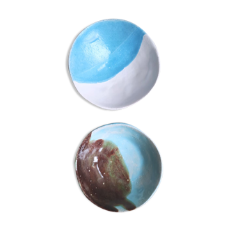 Duo de petits bols en céramique bleu clair blanc marron