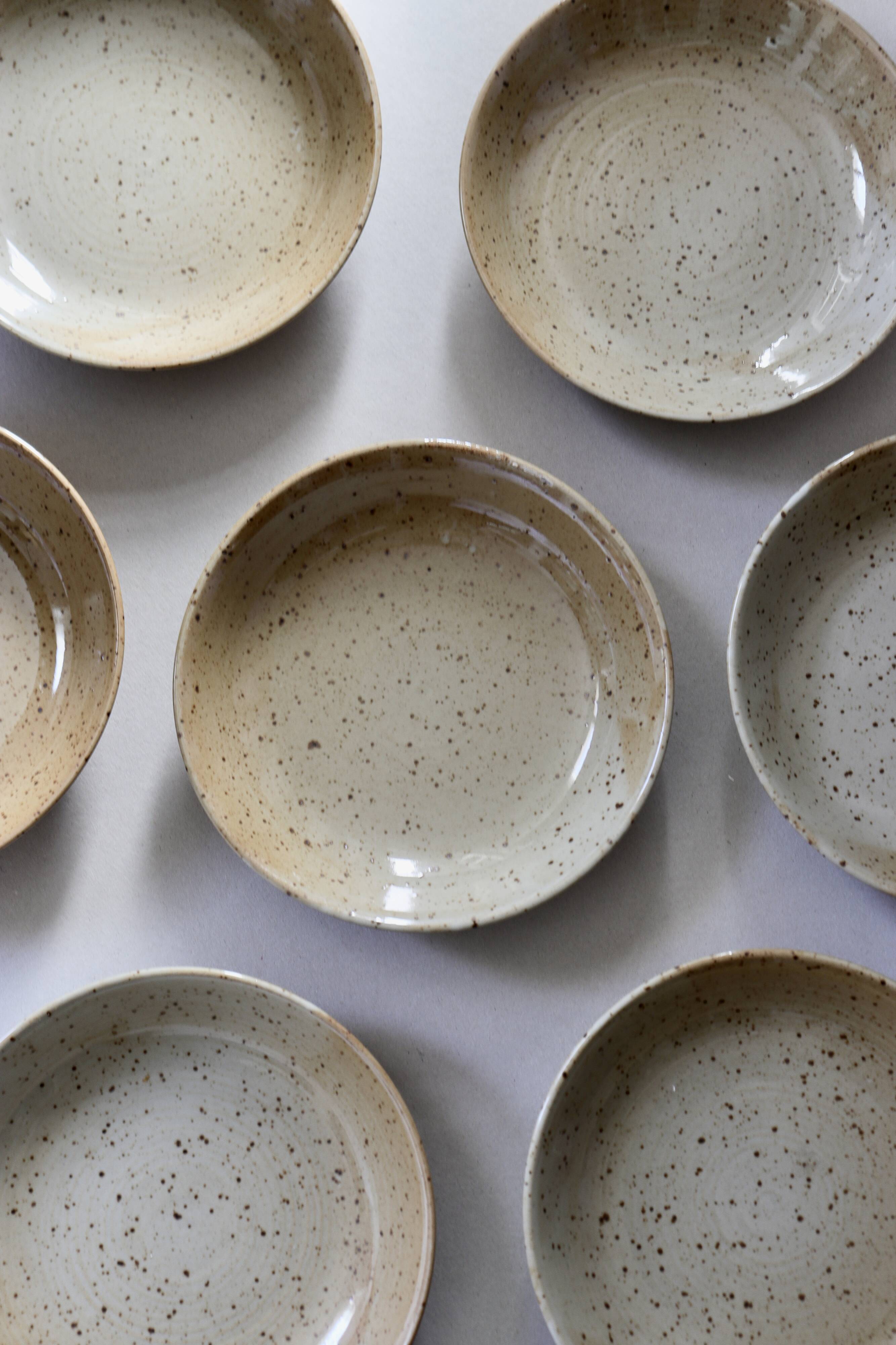 7 speckled stoneware plates