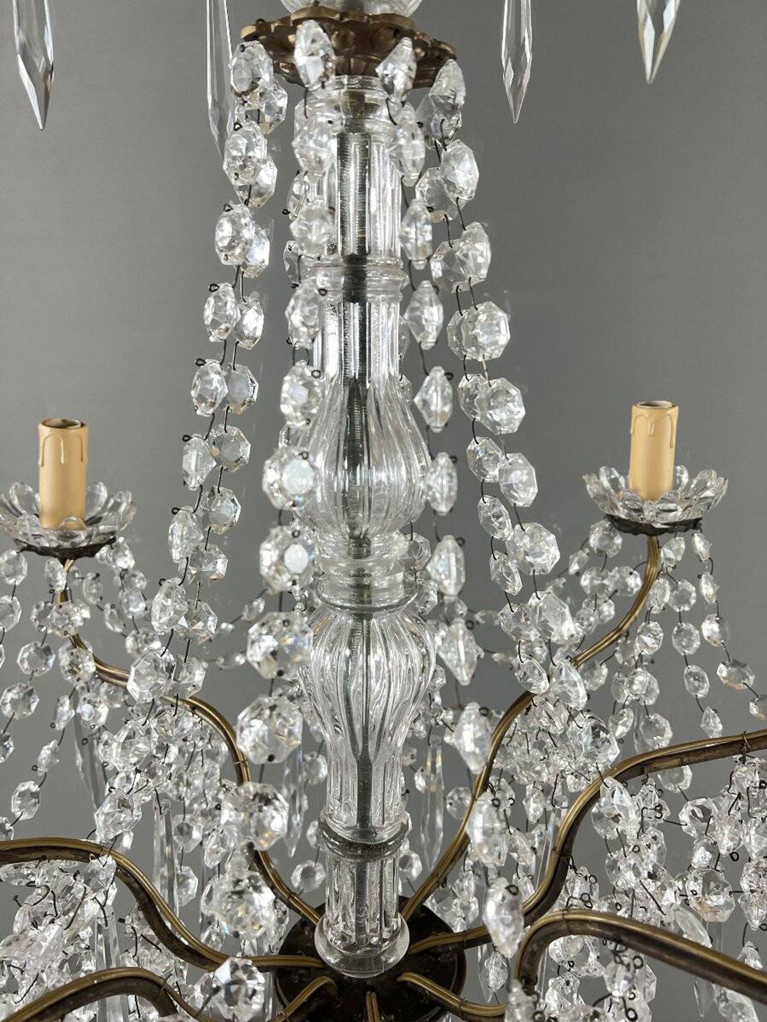 Crystal and bronze chandelier, 20th century