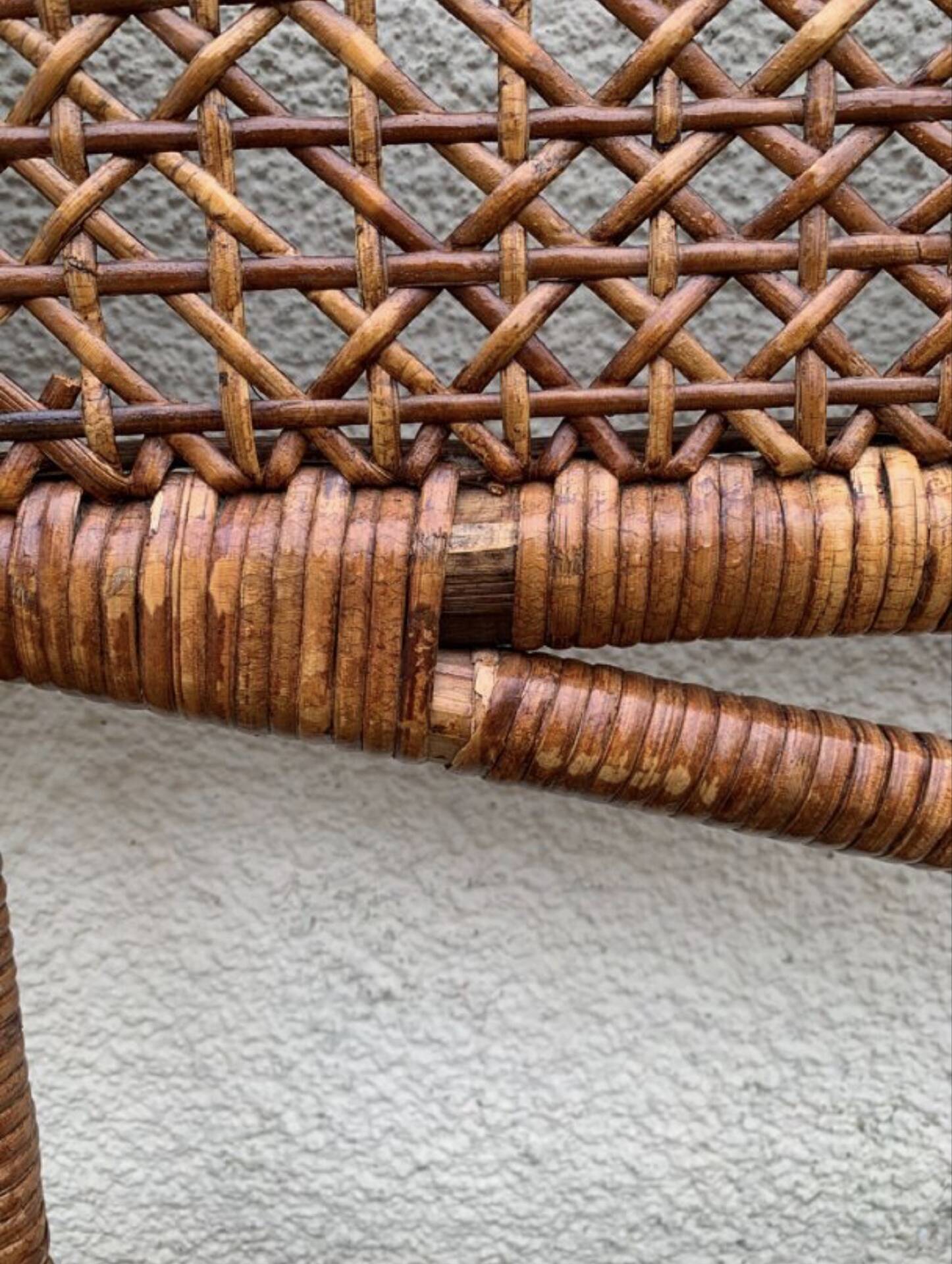 Large vintage headboard in woven rattan fan / Peacock 180cm