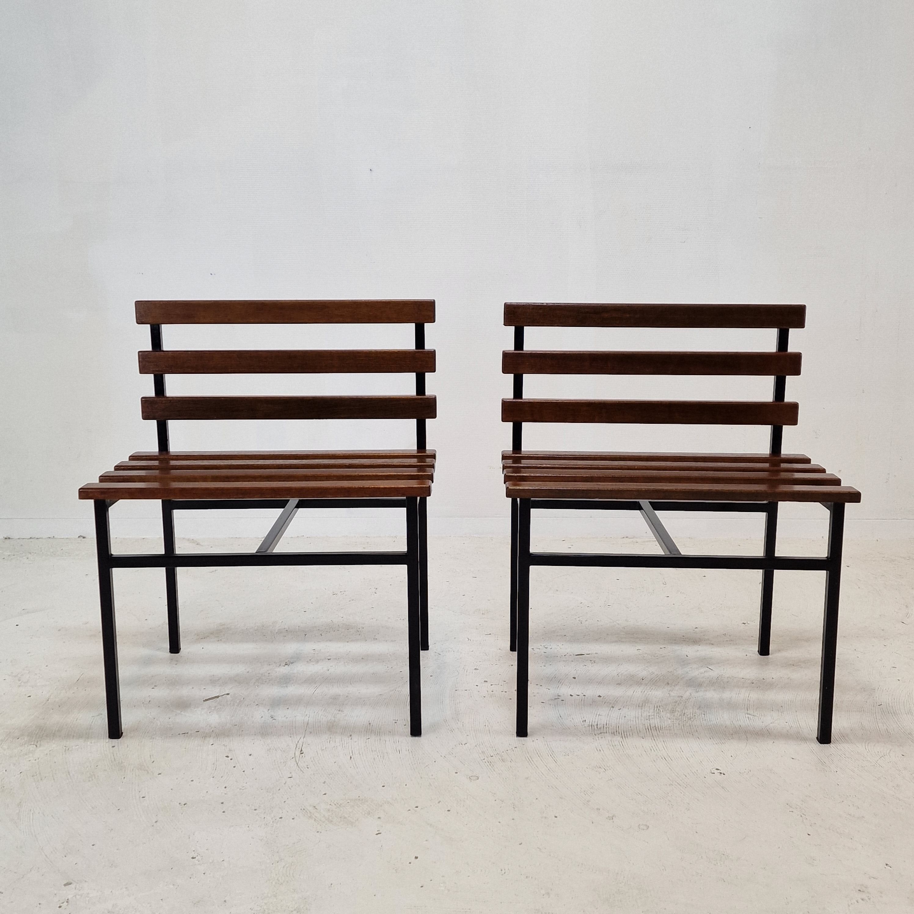 Set of 2 benches in teak, italy, 1960s