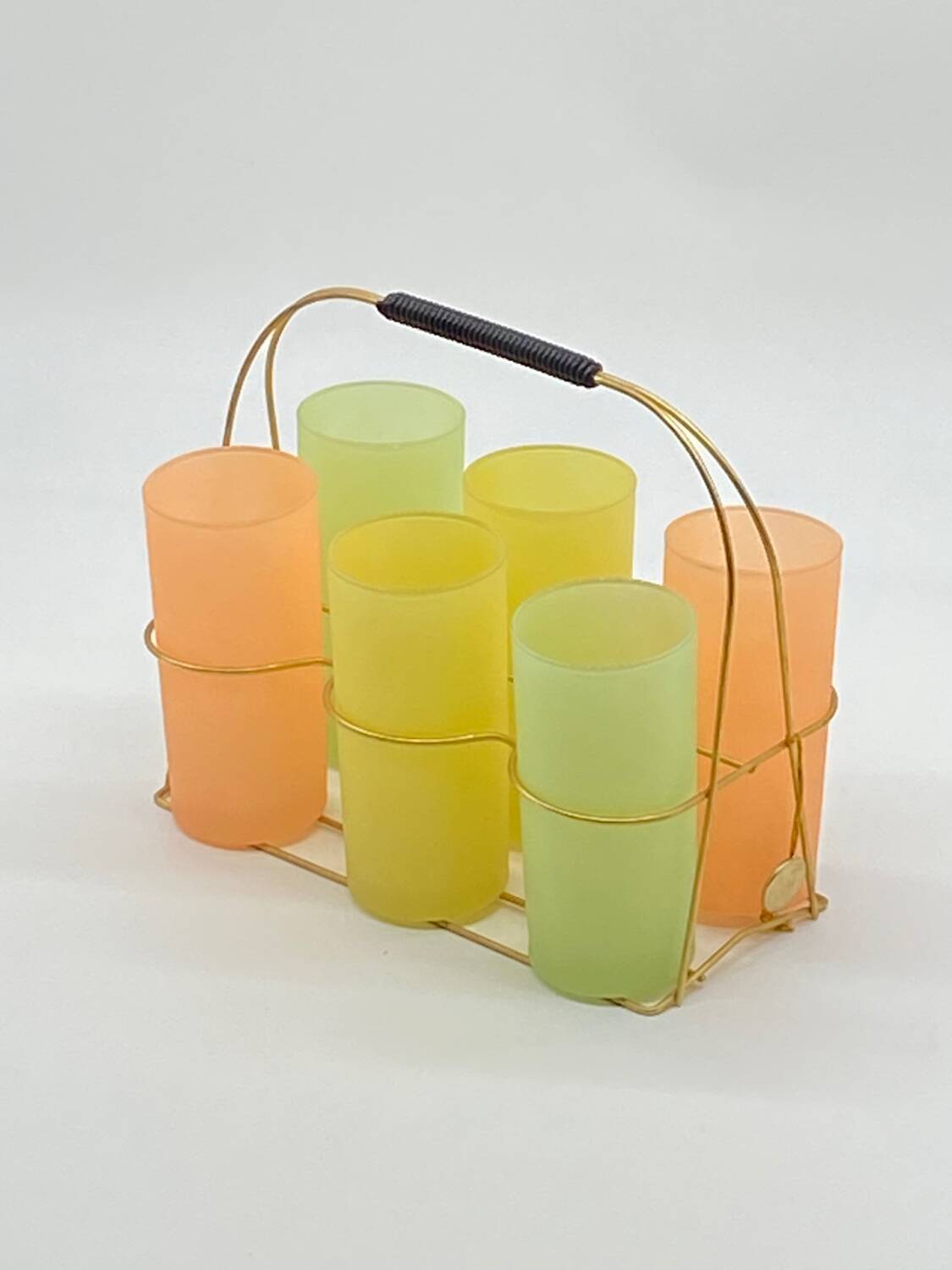 Service of vintage granita glasses, with glass holder / golden metal basket