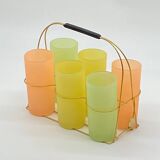 Service of vintage granita glasses, with glass holder / golden metal basket