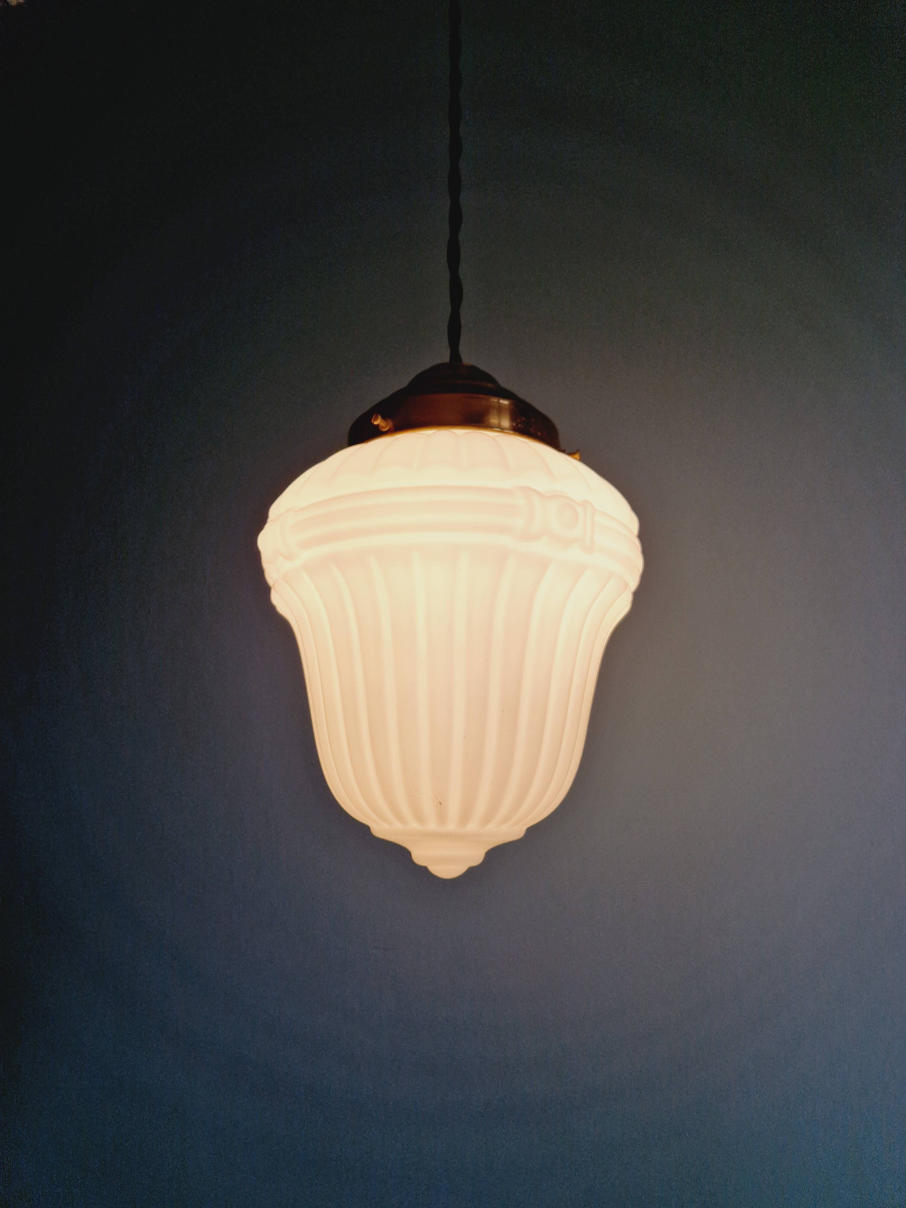 Art Deco pendant light in white opaline glass, 1920s-30s