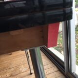Table set and 2 vintage vintage pale red formica chairs
