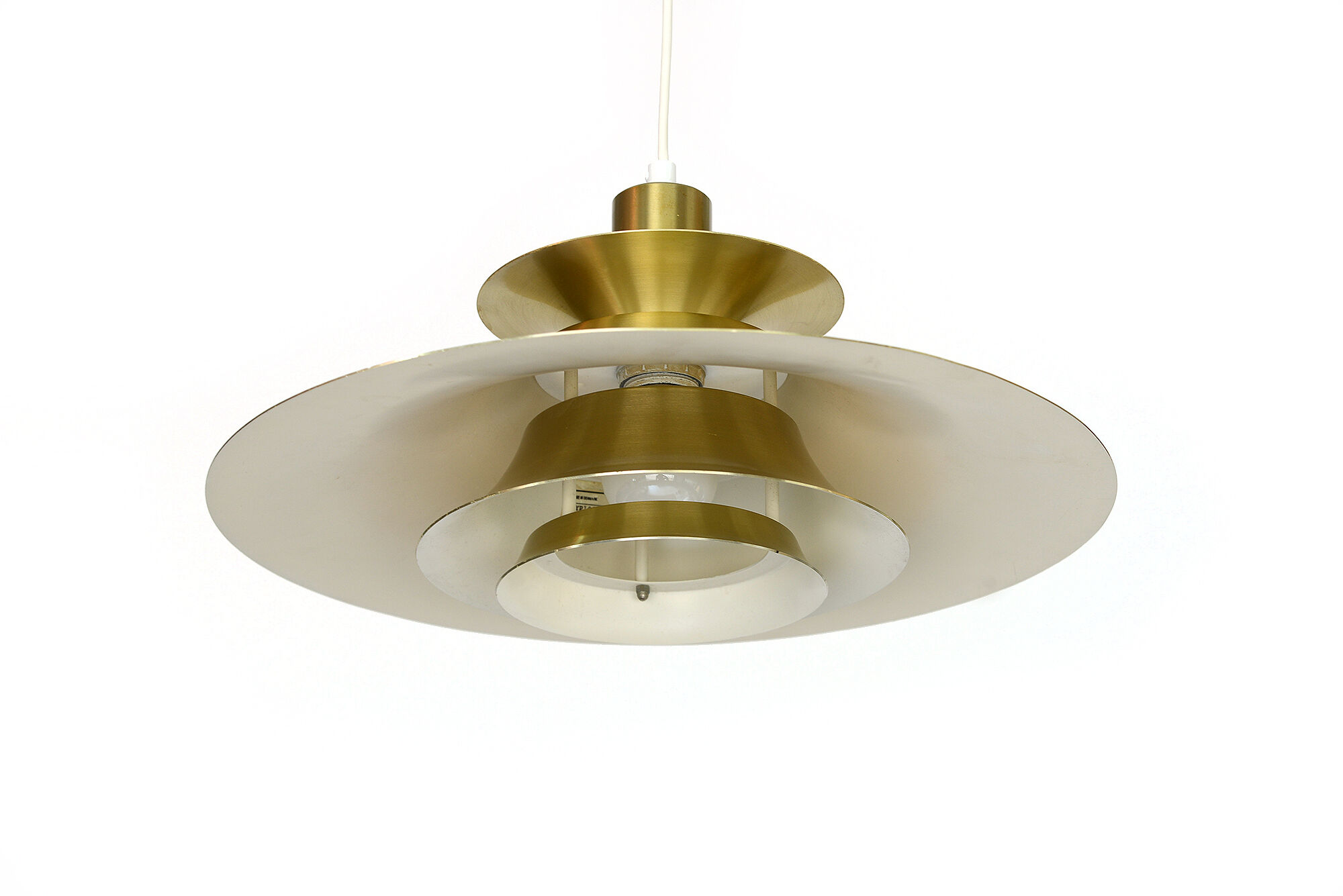Brass colored aluminium pendant light Typ 1033-P by Benny Frandsen for Frandsen A/S. Denmark 1970s.