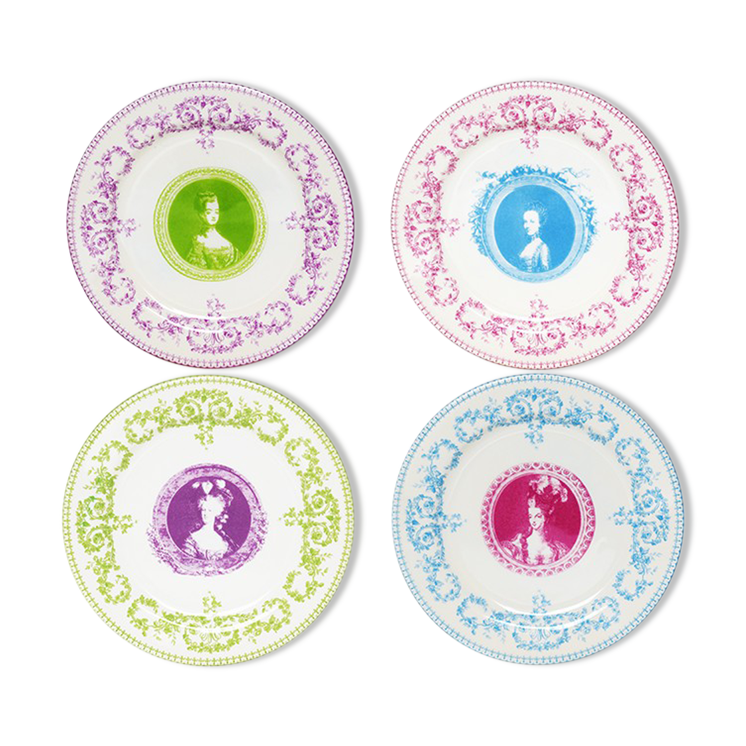 SET OF 4 ASSORTED DESSERT PLATES MARIE ANTOINETTE