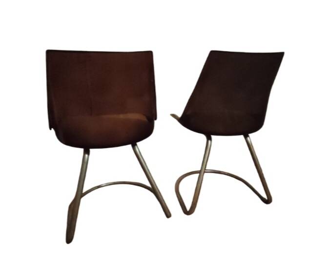 Pair of 70s chairs, smoked plexiglass and chrome legs