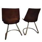 Pair of 70s chairs, smoked plexiglass and chrome legs